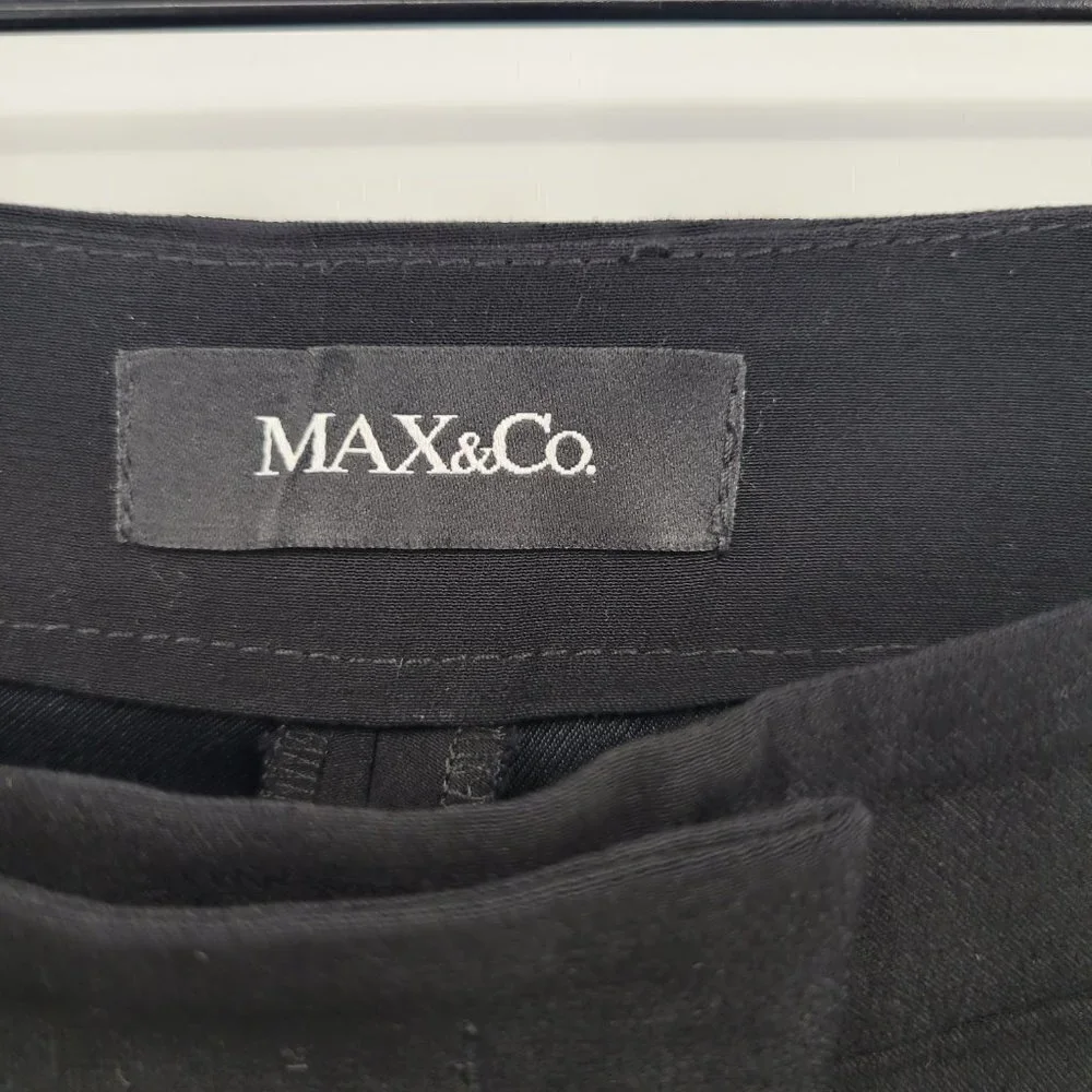 Max & Co Women Black Long Trousers Mid Rise Leather Contrast Skinny Pants Size 4